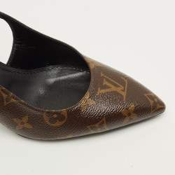 Pre Owned Louis Vuitton Chérie Size 39 Brown/Black Monogram Canvas and Patent Leather Slingback Pumps