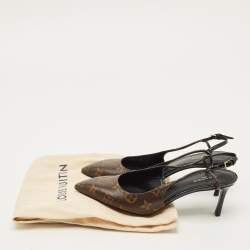 Pre Owned Louis Vuitton Chérie Size 39 Brown/Black Monogram Canvas and Patent Leather Slingback Pumps