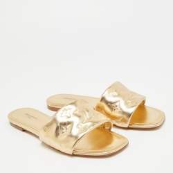 Pre Owned Louis Vuitton Revival Size 38 Gold Monogram Leather Flat Slide