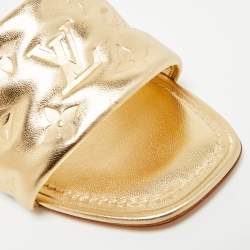 Pre Owned Louis Vuitton Revival Size 38 Gold Monogram Leather Flat Slide