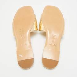 Pre Owned Louis Vuitton Revival Size 38 Gold Monogram Leather Flat Slide