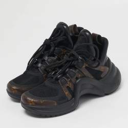 Pre Owned حذاء رياضي لويس فيتون أبيض/بني نقش المونوغرام كانفاس وشبك أربطة آرتشلايت مقاس 37.5