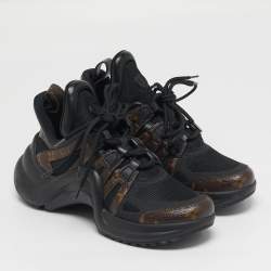 Pre Owned حذاء رياضي لويس فيتون أبيض/بني نقش المونوغرام كانفاس وشبك أربطة آرتشلايت مقاس 37.5