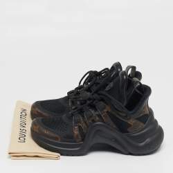 Pre Owned حذاء رياضي لويس فيتون أبيض/بني نقش المونوغرام كانفاس وشبك أربطة آرتشلايت مقاس 37.5