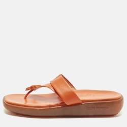 مملوكة مسبقًا Louis Vuitton Size 40.5 Orange Leather Thong Flat Slide