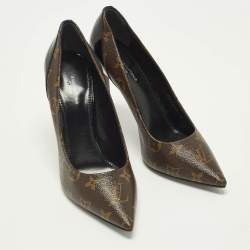 Pre Owned حذاء كعب عالي لوي فيتون شيري جلد أسود لامع كانفاس مونوغرامي مقدمة مدببة مقاس 39