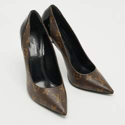 مملوكة مسبقًا حذاء كعب عالي لوي فيتون شيري جلد أسود لامع كانفاس مونوغرامي مقدمة مدببة مقاس 39