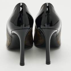 مملوكة مسبقًا حذاء كعب عالي لوي فيتون شيري جلد أسود لامع كانفاس مونوغرامي مقدمة مدببة مقاس 39