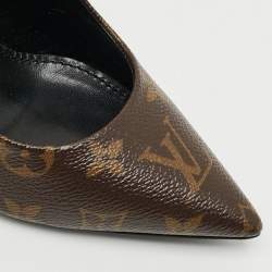 مملوكة مسبقًا حذاء كعب عالي لوي فيتون شيري جلد أسود لامع كانفاس مونوغرامي مقدمة مدببة مقاس 39