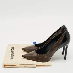 مملوكة مسبقًا حذاء كعب عالي لوي فيتون شيري جلد أسود لامع كانفاس مونوغرامي مقدمة مدببة مقاس 39