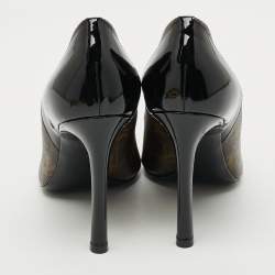Pre Owned Louis Vuitton Chérie Size 38.5 Brown Monogram Canvas and Patent Leather Pumps