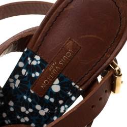 Pre Owned Louis Vuitton Brown Leather And Embellished Suede Ankle Strap Sandals Size 39