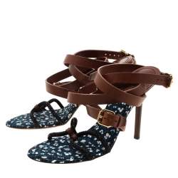 Pre Owned Louis Vuitton Brown Leather And Embellished Suede Ankle Strap Sandals Size 39
