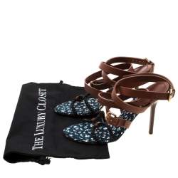 Pre Owned Louis Vuitton Brown Leather And Embellished Suede Ankle Strap Sandals Size 39