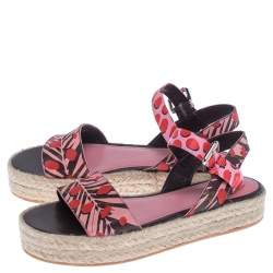 Pre Owned Louis Vuitton Multicolor Floral Canvas Ankle Strap Espadrille Flat Sandals Size 39
