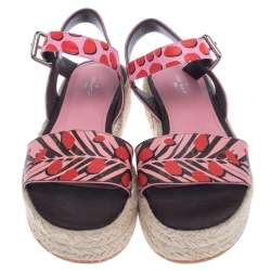 Pre Owned Louis Vuitton Multicolor Floral Canvas Ankle Strap Espadrille Flat Sandals Size 39