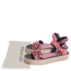 Pre Owned Louis Vuitton Multicolor Floral Canvas Ankle Strap Espadrille Flat Sandals Size 39