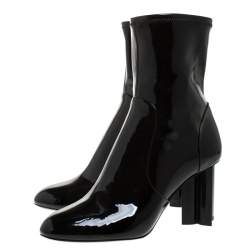 Pre Owned Louis Vuitton Black Patent Leather Silhouette Ankle Boots Size 39.5