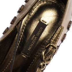 Pre Owned حذاء كعب عالي لوي فيتون بمقدمة مفتوحة و بسير حرف تي و بطراز قصات رائعة جلد برونزي مقاس 38