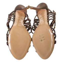 مملوكة مسبقًا صندل لوي فيتون بسيور مزخرفة ترتر كبير ساتان رصاصي داكن مقاس 37