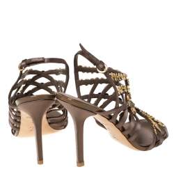 مملوكة مسبقًا صندل لوي فيتون بسيور مزخرفة ترتر كبير ساتان رصاصي داكن مقاس 37