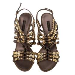 مملوكة مسبقًا صندل لوي فيتون بسيور مزخرفة ترتر كبير ساتان رصاصي داكن مقاس 37