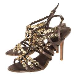 مملوكة مسبقًا صندل لوي فيتون بسيور مزخرفة ترتر كبير ساتان رصاصي داكن مقاس 37