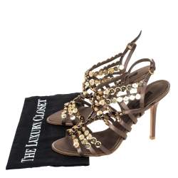 مملوكة مسبقًا صندل لوي فيتون بسي ور مزخرفة ترتر كبير ساتان رصاصي داكن مقاس 37