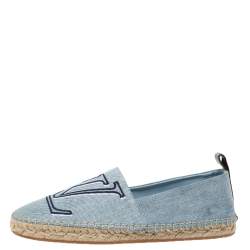 Pre Owned Louis Vuitton Blue Denim Seashore Espadrille Flats Size 37