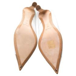 مملوكة مسبقًا حذاء كعب عالي لوي فيتون مقدمة مدببة غطاء معدن ماري غو راوند جلد أزرق أكسفورد مقاس 38