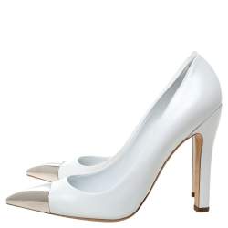 مملوكة مسبقًا حذاء كعب عالي لوي فيتون مقدمة مدببة غطاء معدن ماري غو راوند جلد أزرق أكسفورد مقاس 38