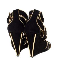 مملوكة مسبقًا صندل لوي فيتون كعب روكي سيور حافة جلد ذهبي و سويدي أسود مقاس 38.5