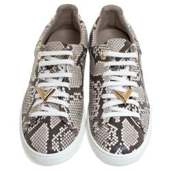 Pre Owned Louis Vuitton Two Tone Python Leather Front Row Lace Up Sneakers Size 36.5