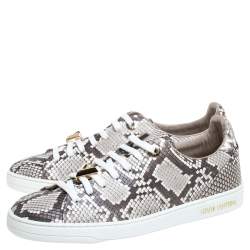 Pre Owned Louis Vuitton Two Tone Python Leather Front Row Lace Up Sneakers Size 36.5
