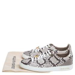 Pre Owned Louis Vuitton Two Tone Python Leather Front Row Lace Up Sneakers Size 36.5
