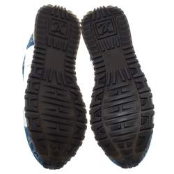 مملوكة مسبقًا Louis Vuitton White/Blue Leather, Mesh And Denim Monogram Run Away Sneakers Size 42