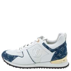 مملوكة مسبقًا Louis Vuitton White/Blue Leather, Mesh And Denim Monogram Run Away Sneakers Size 42