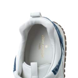 مملوكة مسبقًا Louis Vuitton White/Blue Leather, Mesh And Denim Monogram Run Away Sneakers Size 42