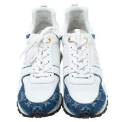 مملوكة مسبقًا Louis Vuitton White/Blue Leather, Mesh And Denim Monogram Run Away Sneakers Size 42