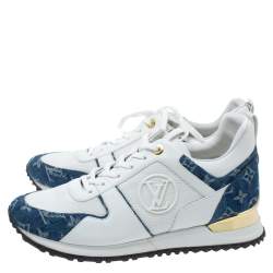 مملوكة مسبقًا Louis Vuitton White/Blue Leather, Mesh And Denim Monogram Run Away Sneakers Size 42