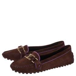 Pre Owned Louis Vuitton Two Tone Suede Leather Oxford Slip On Loafers Size 39.5
