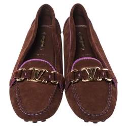 Pre Owned Louis Vuitton Two Tone Suede Leather Oxford Slip On Loafers Size 39.5