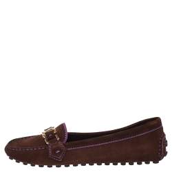 Pre Owned Louis Vuitton Two Tone Suede Leather Oxford Slip On Loafers Size 39.5
