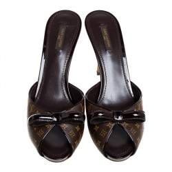 Pre Owned Louis Vuitton Brown Monogram Canvas Slip On Sandals Size 40