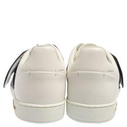 Pre Owned Louis Vuitton White Leather And Monogram Canvas Frontrow Lock Low Top Sneakers Size 41