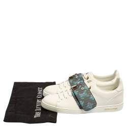 Pre Owned Louis Vuitton White Leather And Monogram Canvas Frontrow Lock Low Top Sneakers Size 41