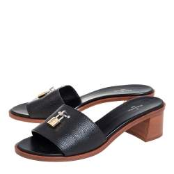 Pre Owned Louis Vuitton Black Leather Lock It Mule Sandals Size 41