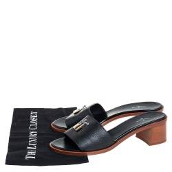 Pre Owned Louis Vuitton Black Leather Lock It Mule Sandals Size 41
