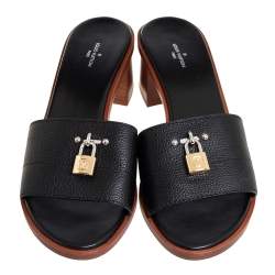 Pre Owned Louis Vuitton Black Leather Lock It Mule Sandals Size 41
