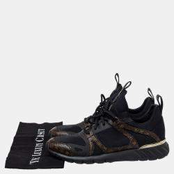 Pre Owned Louis Vuitton Black Leather and Monogram Canvas Trainers Sneakers Size 39